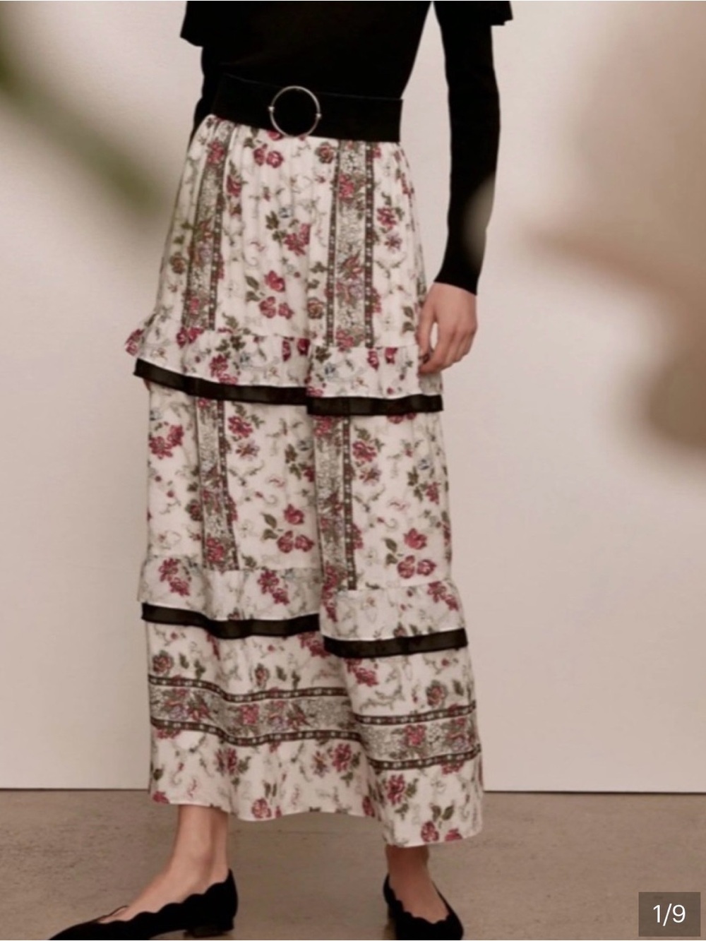 Club Monaco Floral Tiered Maxi Skirt - White with Pink Rose Print size 6